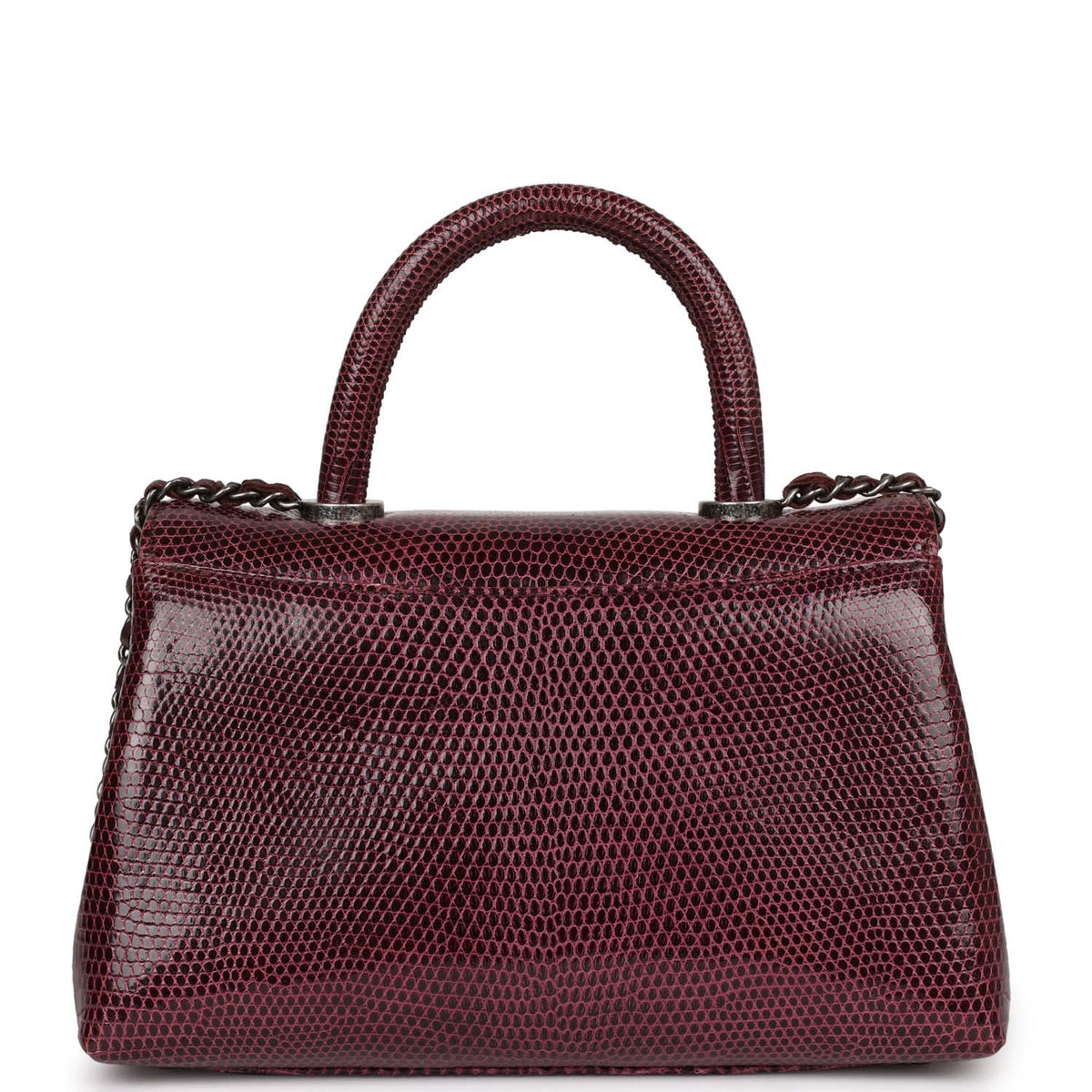 Pre-owned Chanel Mini Coco Handle Burgundy Lizard Ruthenium Hardware