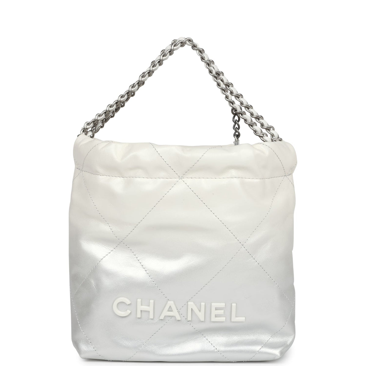 Chanel Mini 22 Bag White, Silver Ombre Metallic Calfskin Silver Hardware