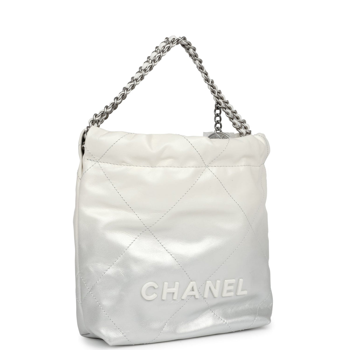 Chanel Mini 22 Bag White, Silver Ombre Metallic Calfskin Silver Hardware