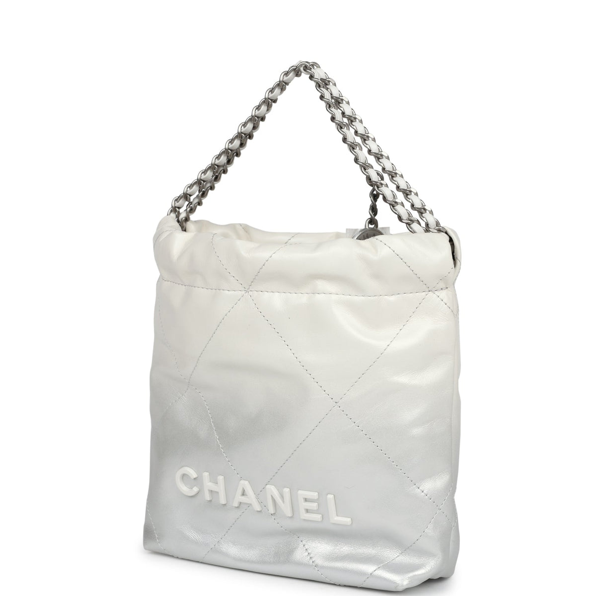 Chanel Mini 22 Bag White, Silver Ombre Metallic Calfskin Silver Hardware