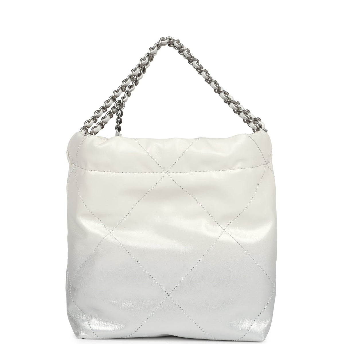 Chanel Mini 22 Bag White, Silver Ombre Metallic Calfskin Silver Hardware