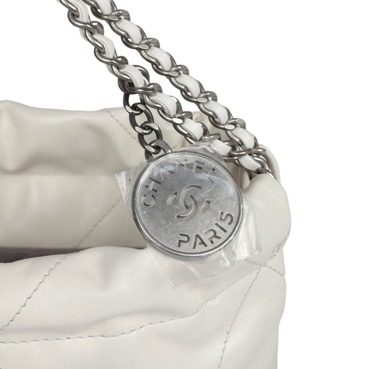 Chanel Mini 22 Bag White, Silver Ombre Metallic Calfskin Silver Hardware
