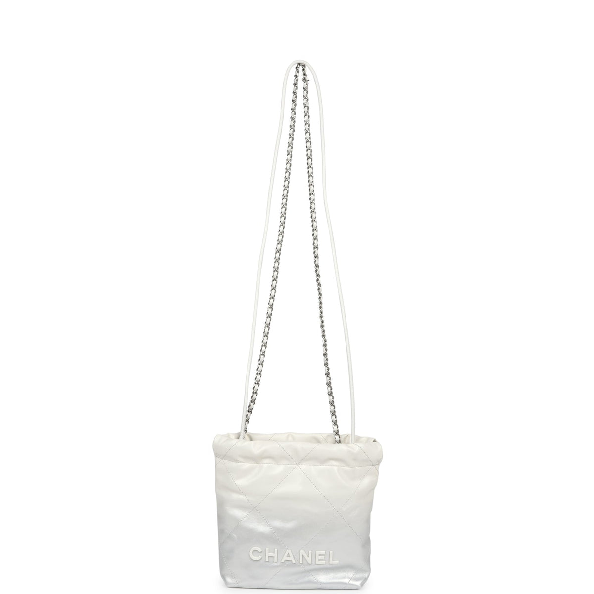 Chanel Mini 22 Bag White, Silver Ombre Metallic Calfskin Silver Hardware