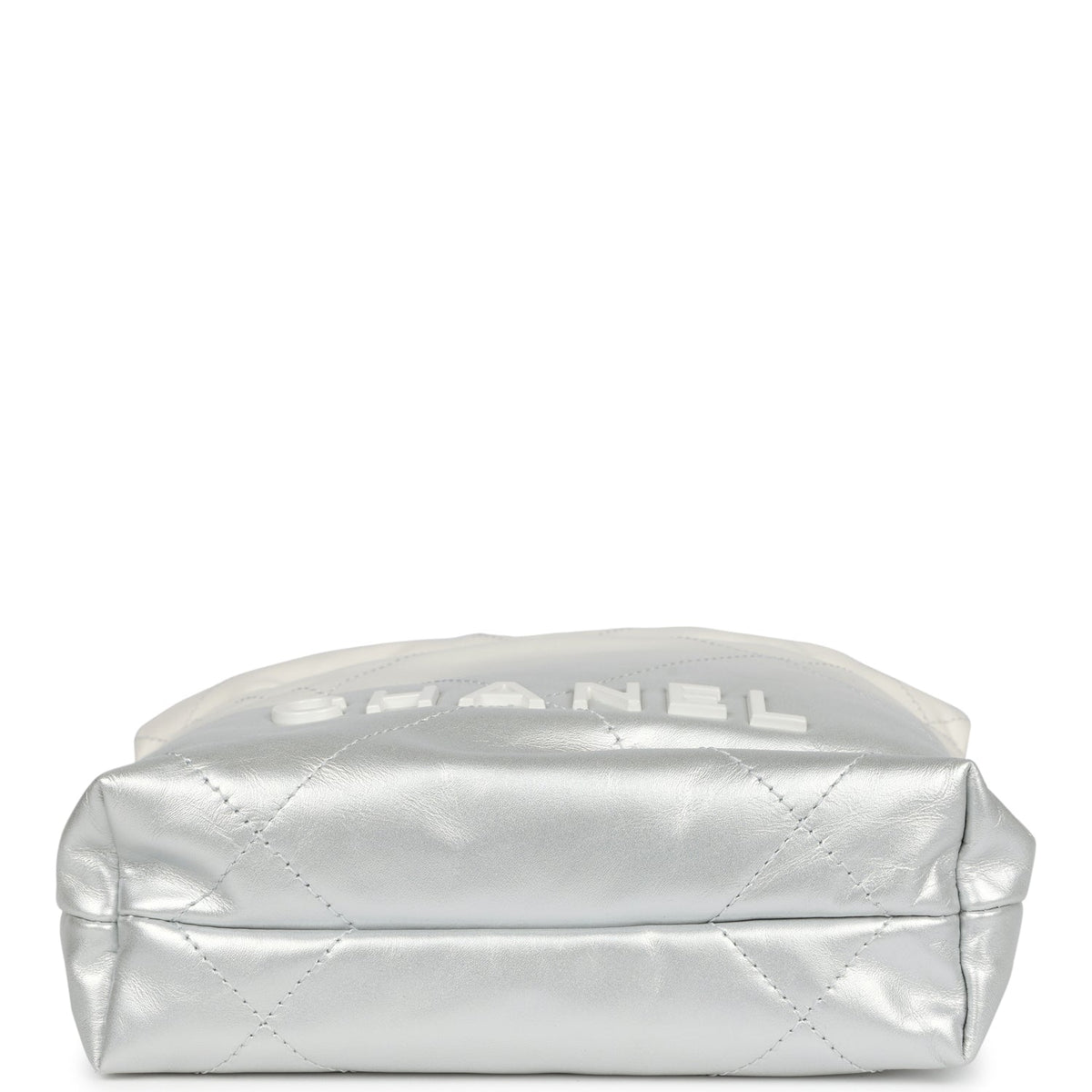 Chanel Mini 22 Bag White, Silver Ombre Metallic Calfskin Silver Hardware