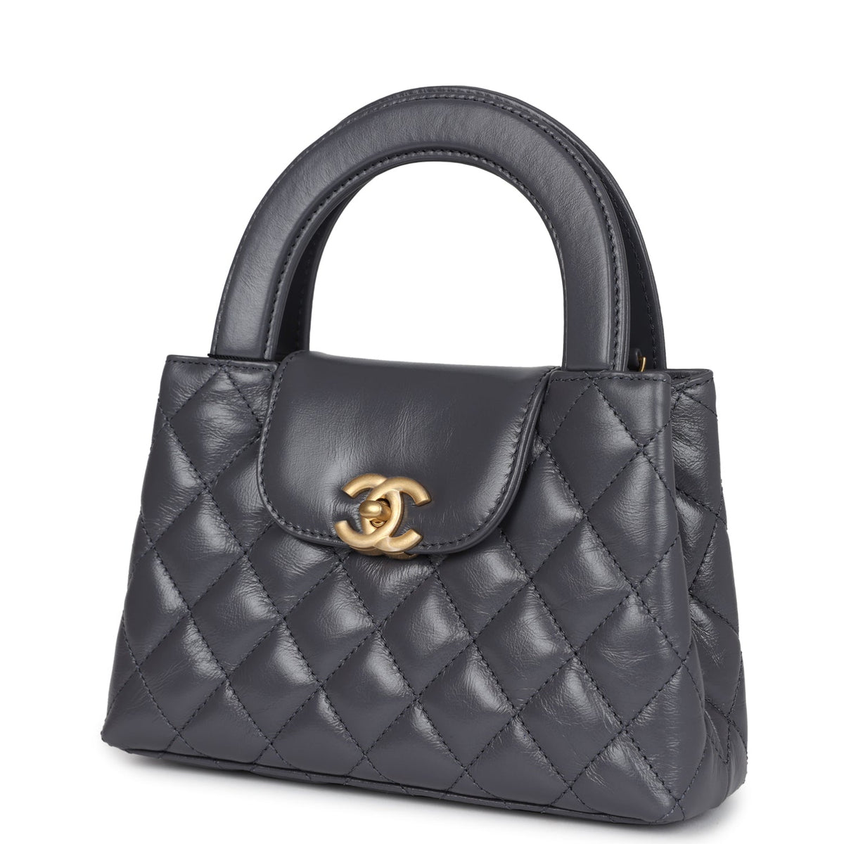 Chanel Small Kelly Shopper Dark Grey Shiny Aged Calfskin Brushed Gold Hardware