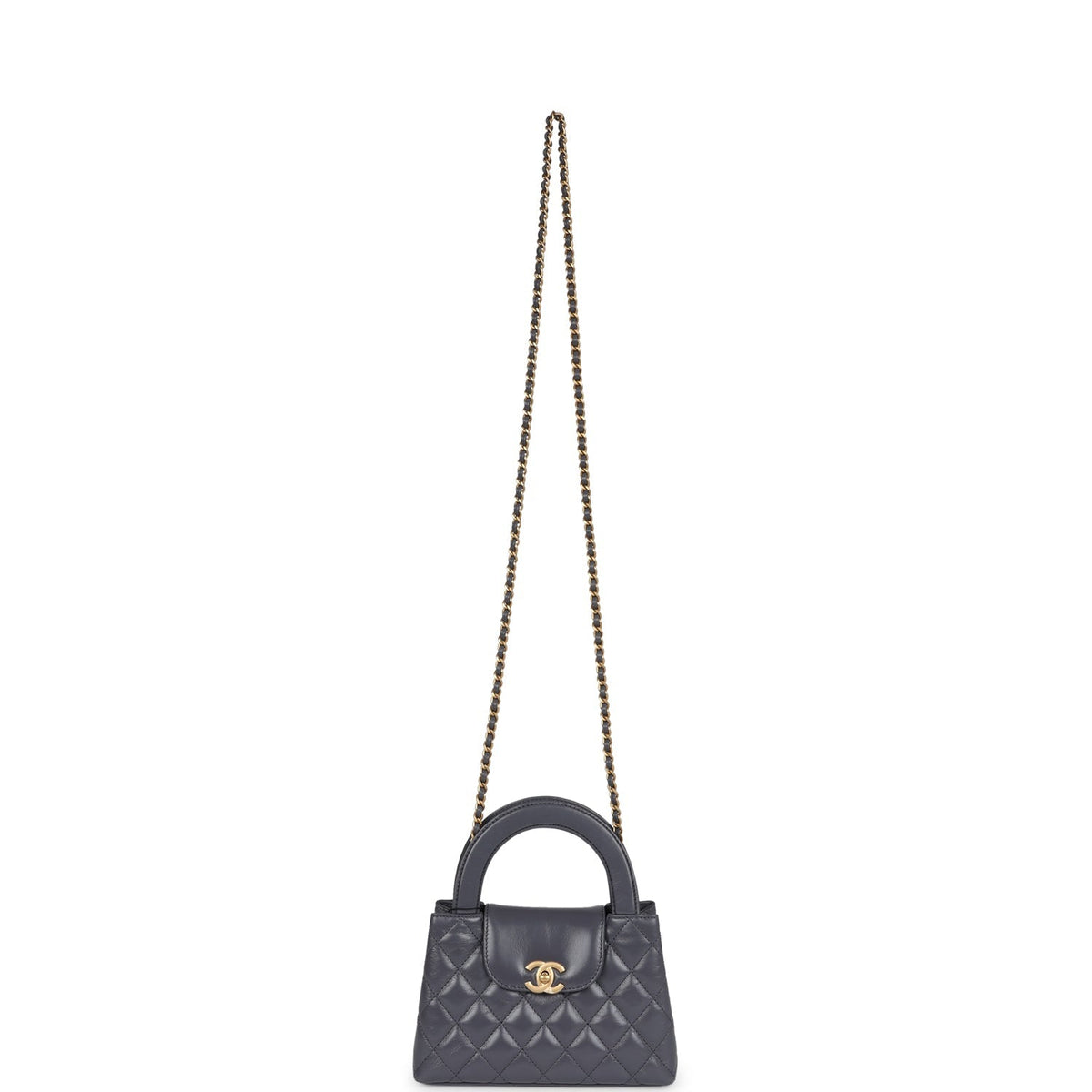 Chanel Small Kelly Shopper Dark Grey Shiny Aged Calfskin Brushed Gold Hardware