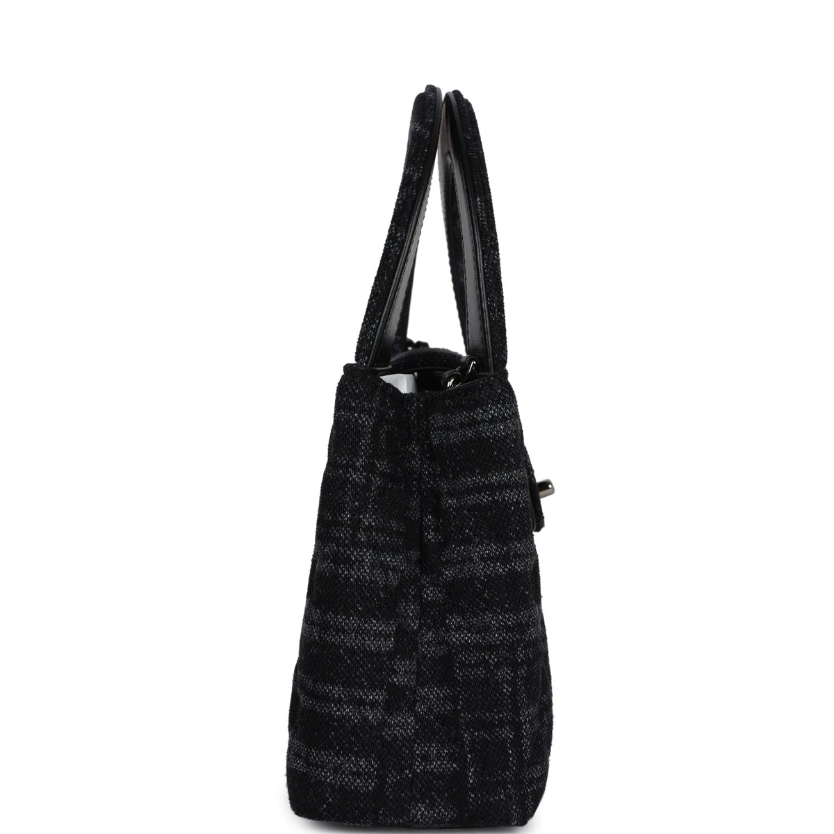 Chanel Small Kelly Shopper Dark Grey, Black Plaid Canvas Ruthenium Hardware