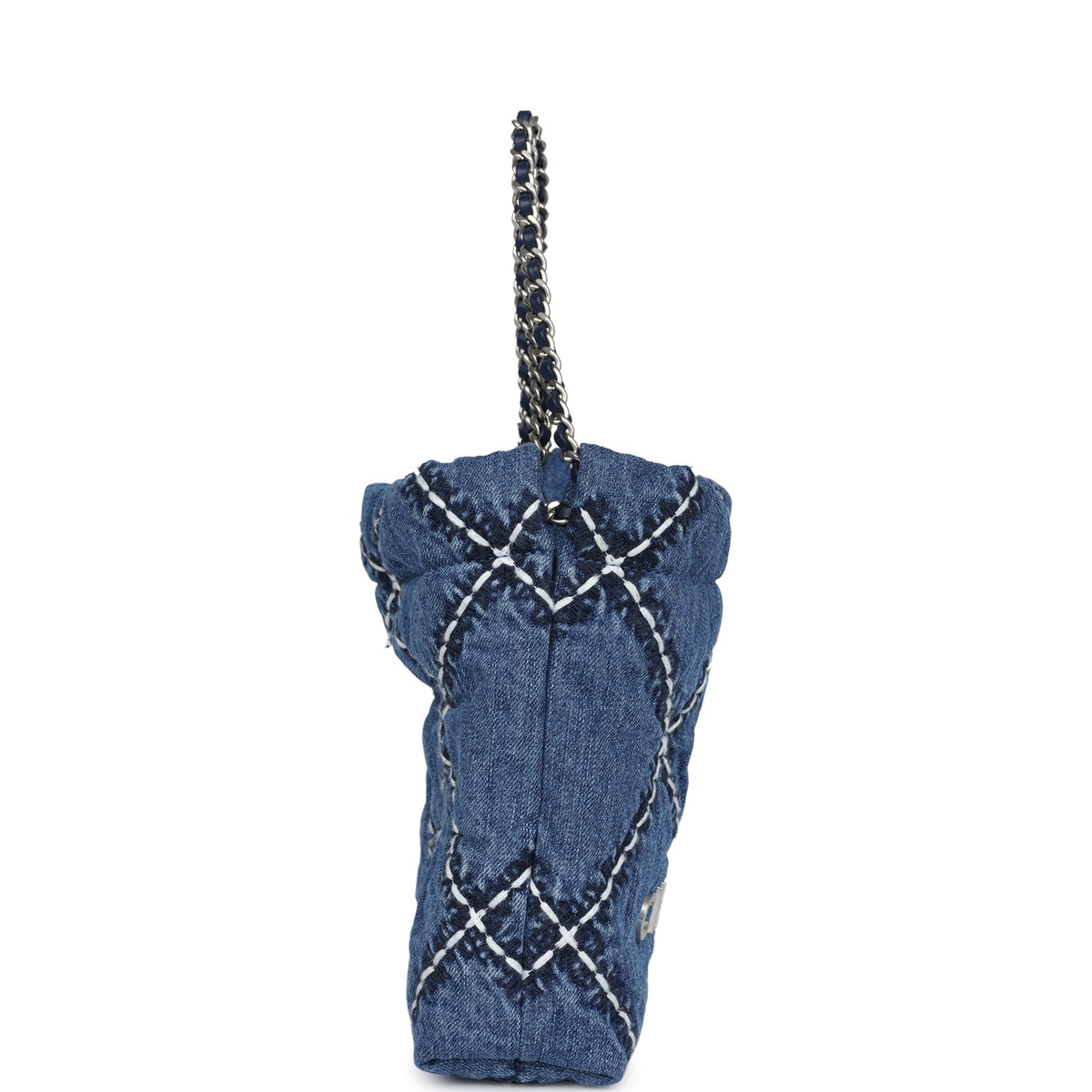 Chanel Mini 22 Bag Blue Stitched Denim Silver Hardware