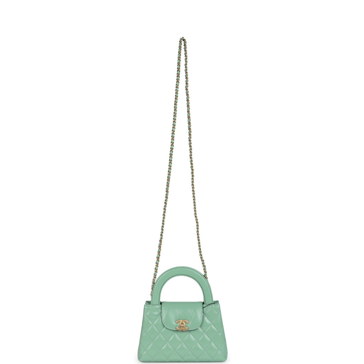 Chanel Small Kelly Shopper Light Green Shiny Aged Calfskin Brushed Gold Hardware