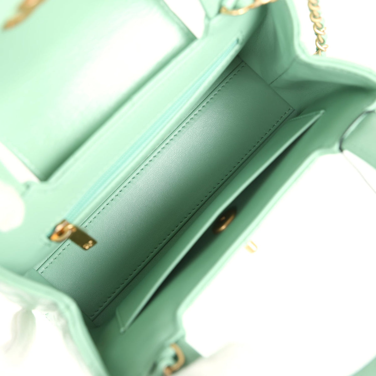 Chanel Small Kelly Shopper Light Green Shiny Aged Calfskin Brushed Gold Hardware