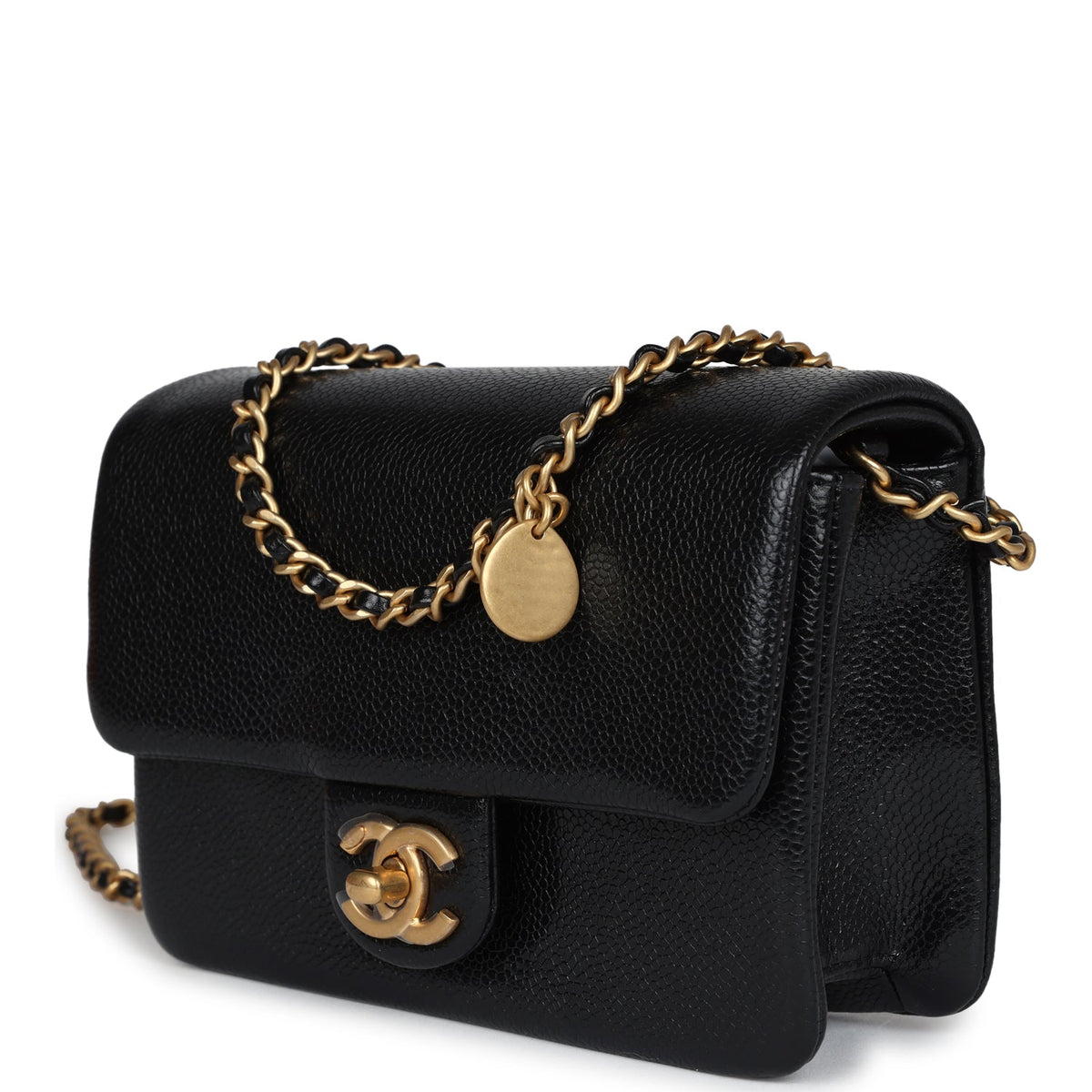 Chanel Mini Flap Bag Black Shiny Caviar Brushed Gold Hardware