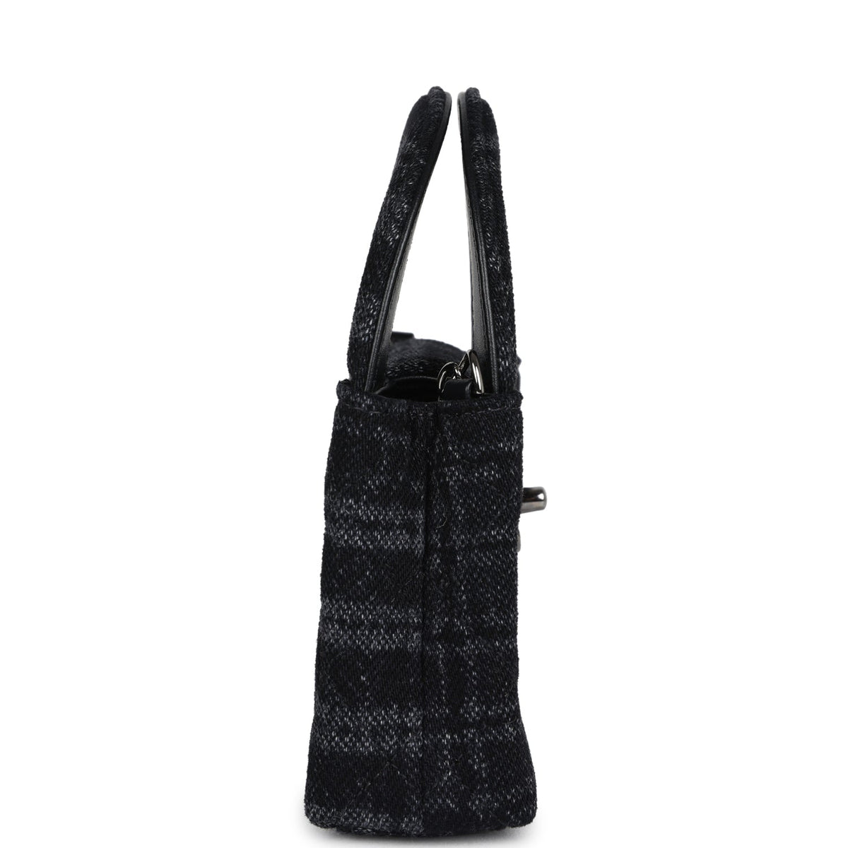 Chanel Nano Kelly Shopper Black, Grey Printed Denim Ruthenium Hardware