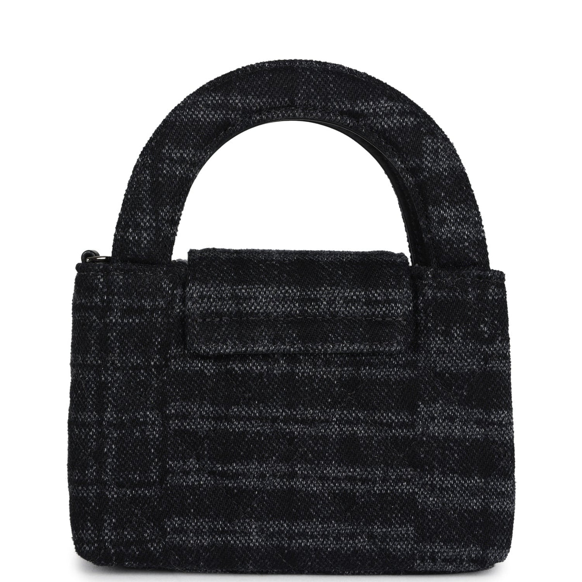 Chanel Nano Kelly Shopper Black, Grey Printed Denim Ruthenium Hardware