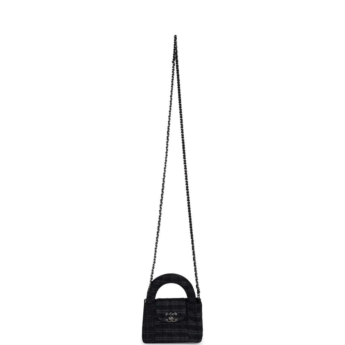 Chanel Nano Kelly Shopper Black, Grey Printed Denim Ruthenium Hardware
