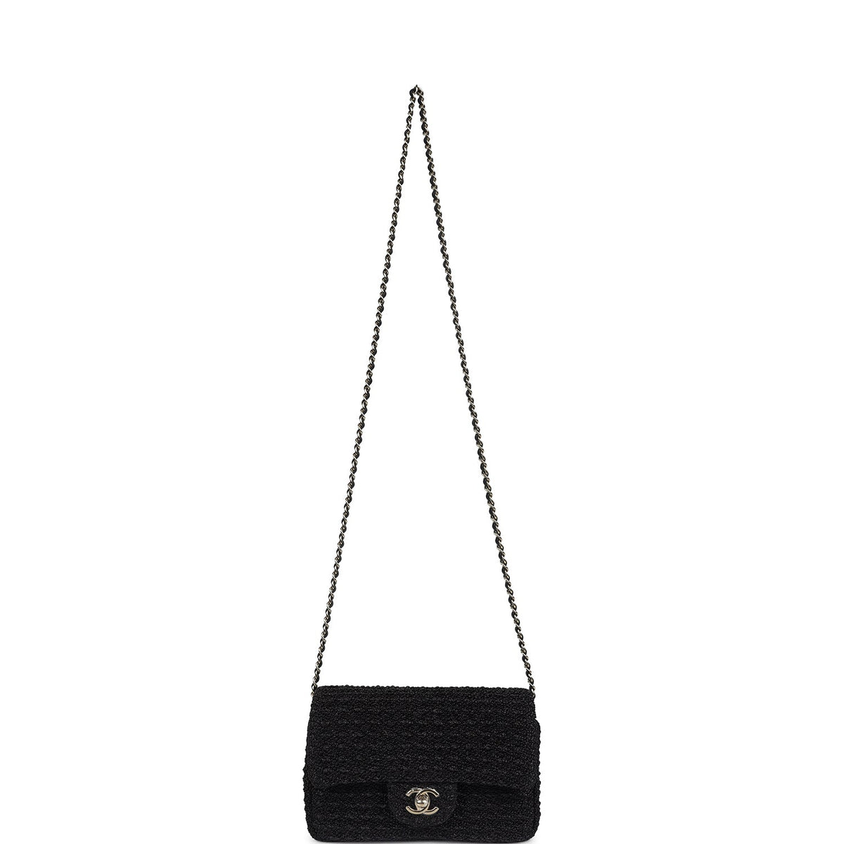 Chanel Mini Summer Nights Flap Bag Black Woven Patent Leather Light Gold Hardware