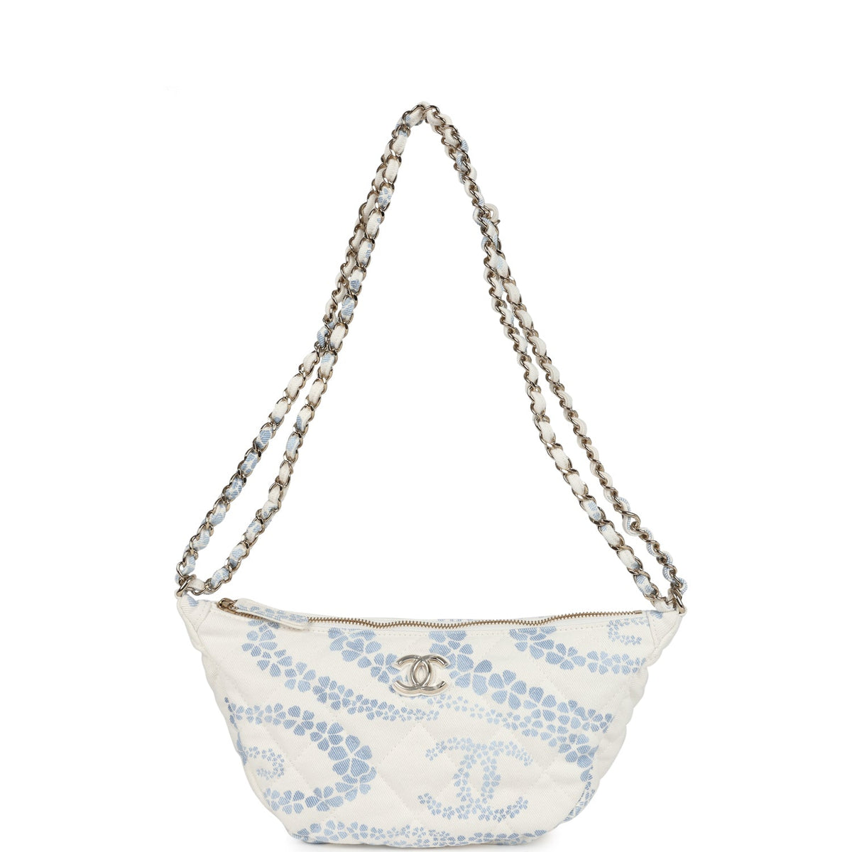 Chanel Large Coco Beach Hobo Bag in White, Blue Denim Light Gold Hardware