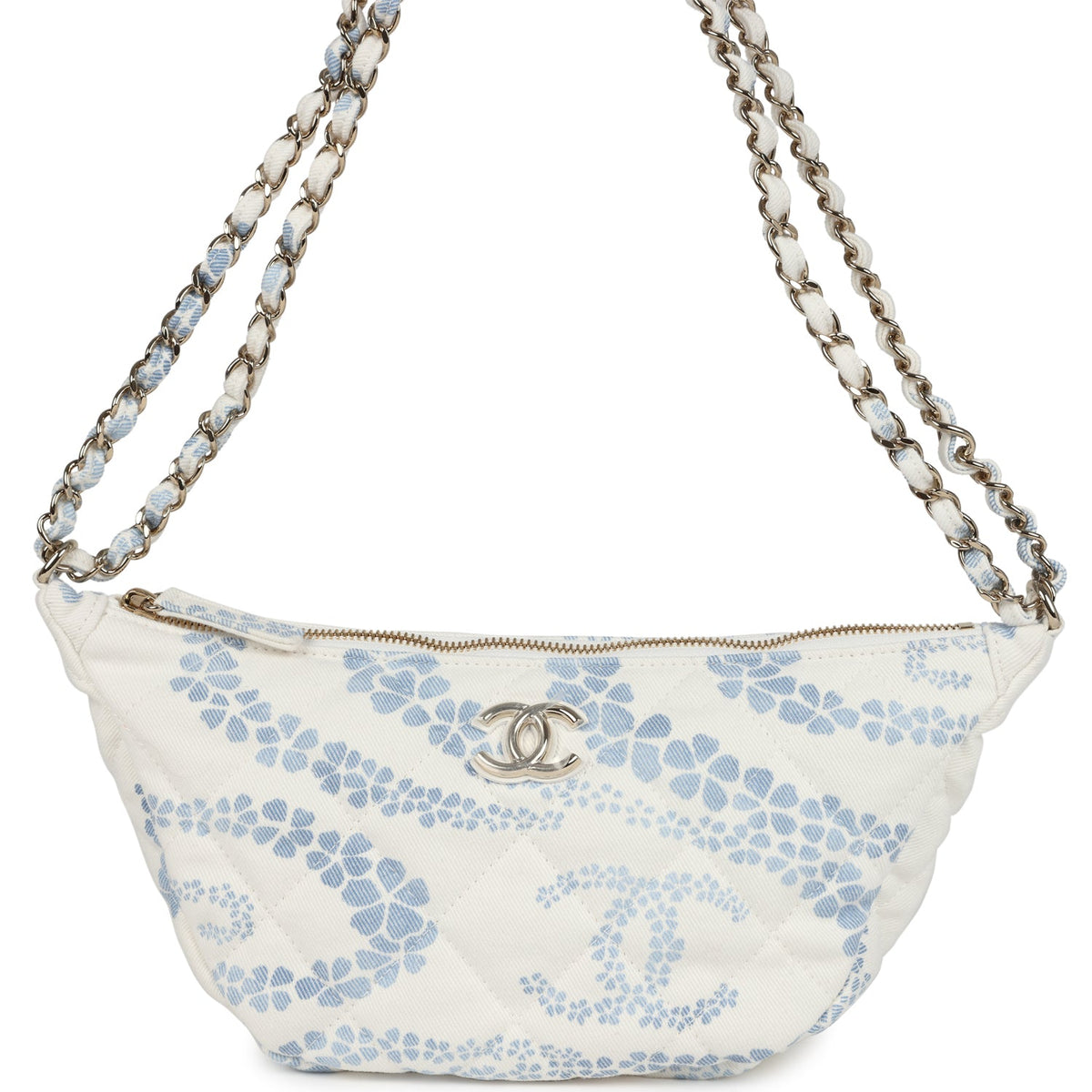 Chanel Large Coco Beach Hobo Bag in White, Blue Denim Light Gold Hardware