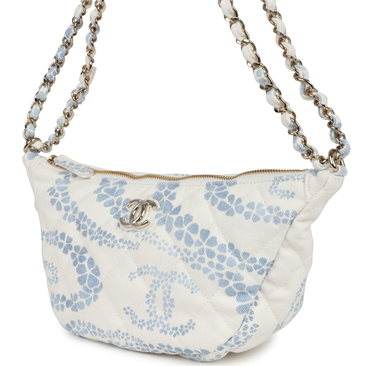 Chanel Large Coco Beach Hobo Bag in White, Blue Denim Light Gold Hardware