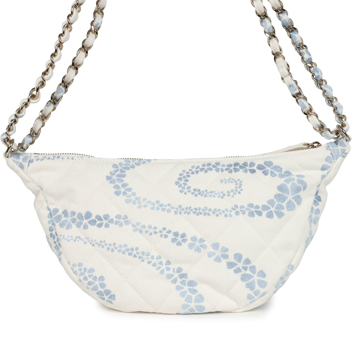 Chanel Large Coco Beach Hobo Bag in White, Blue Denim Light Gold Hardware