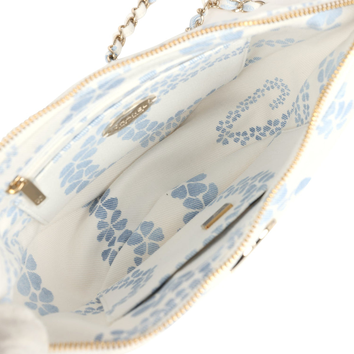 Chanel Large Coco Beach Hobo Bag in White, Blue Denim Light Gold Hardware