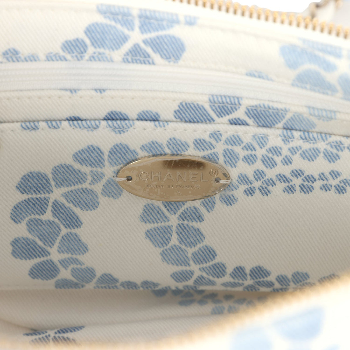 Chanel Large Coco Beach Hobo Bag in White, Blue Denim Light Gold Hardware