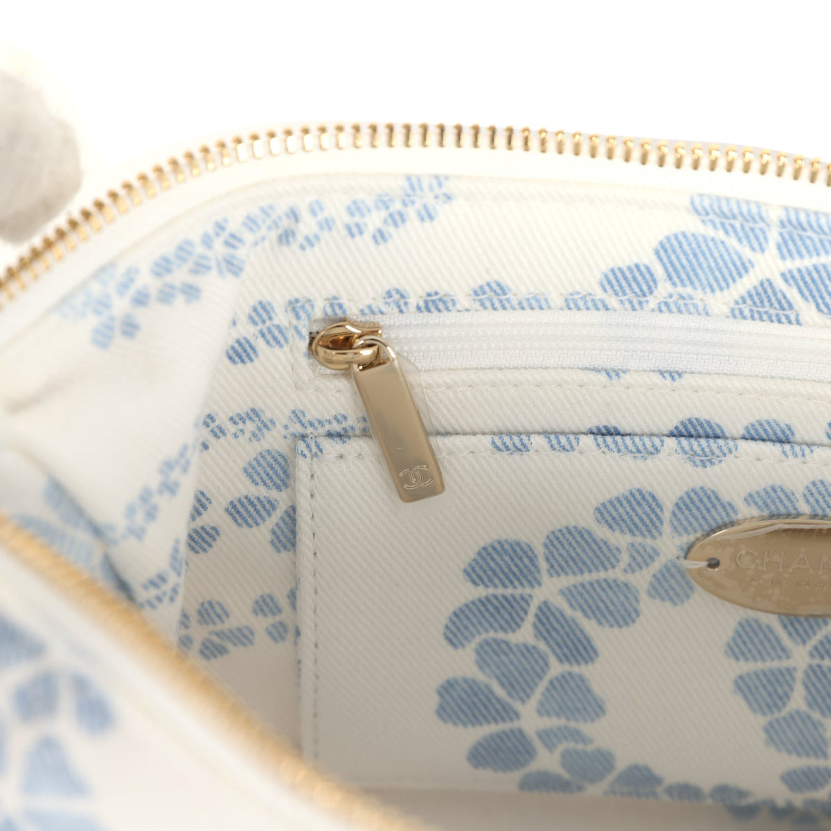 Chanel Large Coco Beach Hobo Bag in White, Blue Denim Light Gold Hardware