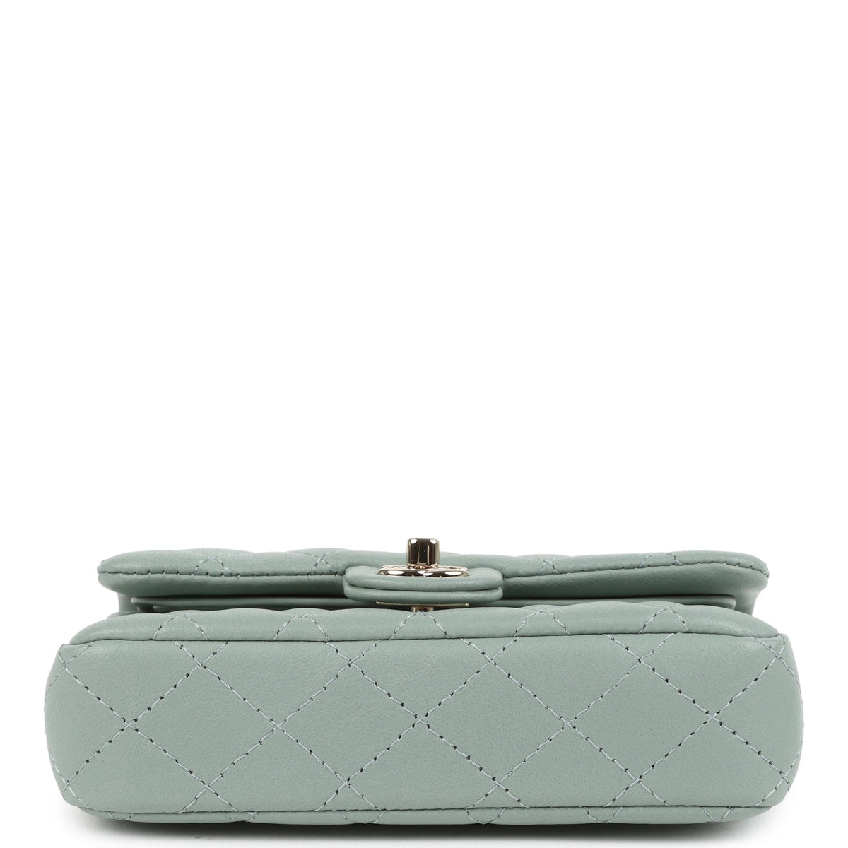 Chanel Nano Classic Double Flap Bag Charm Dark Green Lambskin Light Gold Hardware