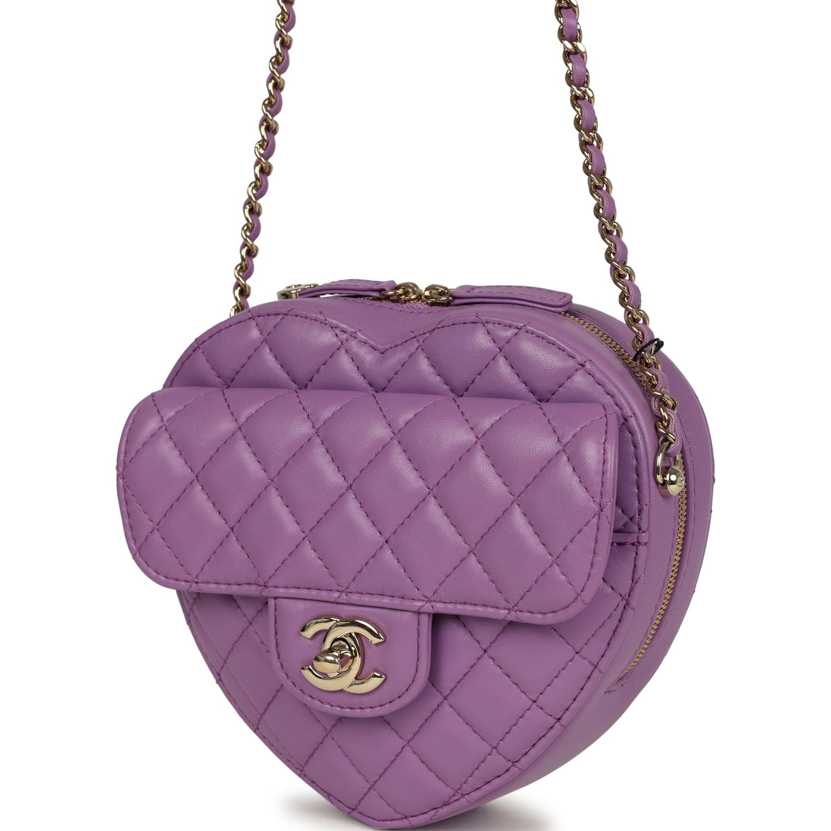Chanel CC In Love Large Heart Bag with Chain Purple Lambskin Light Gold Hardware