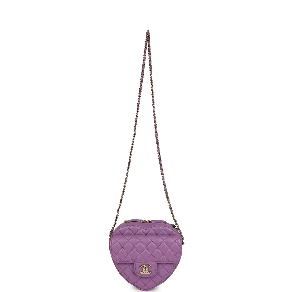 Chanel CC In Love Large Heart Bag with Chain Purple Lambskin Light Gold Hardware