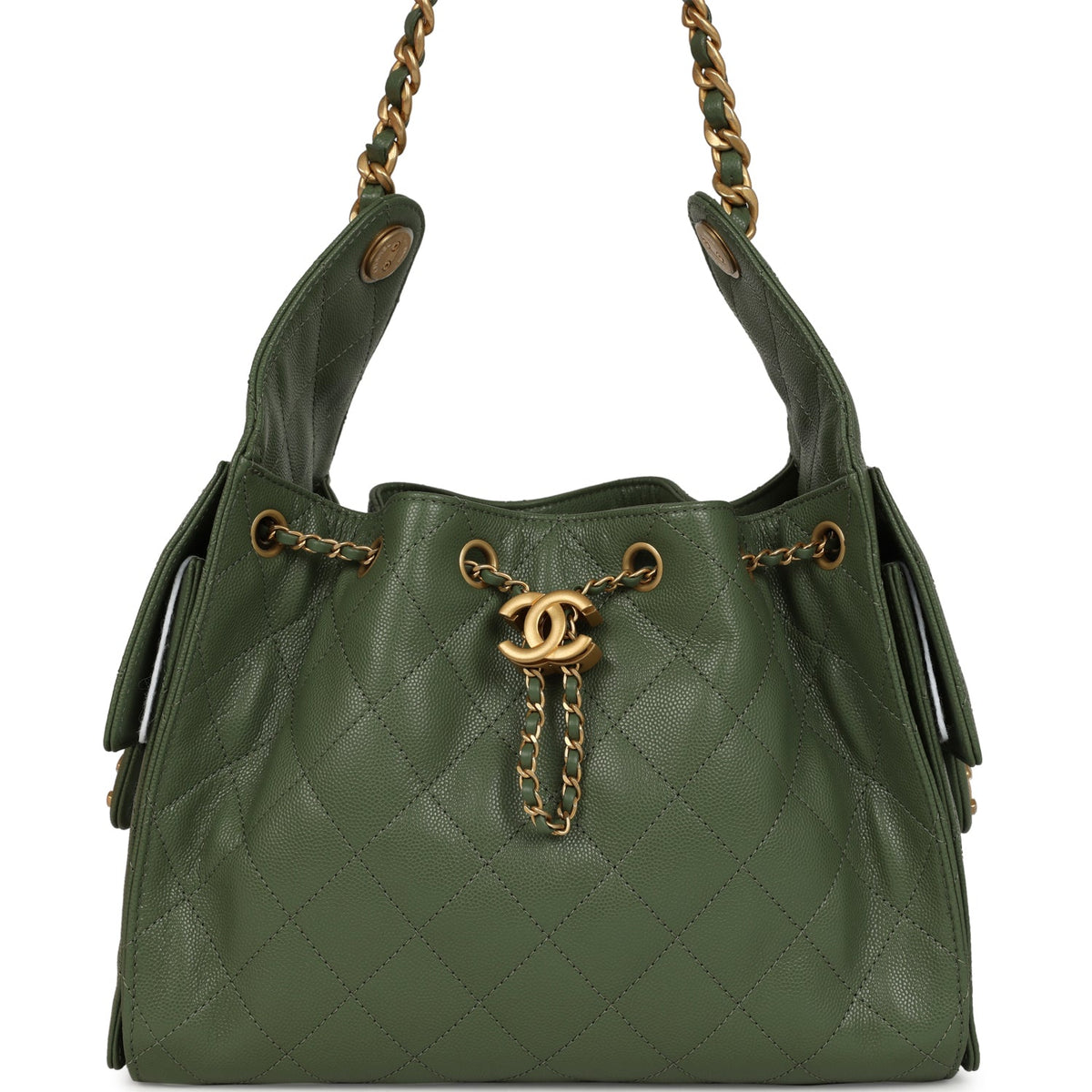Chanel Small 25 Hobo Bag Khaki Caviar Antique Gold Hardware