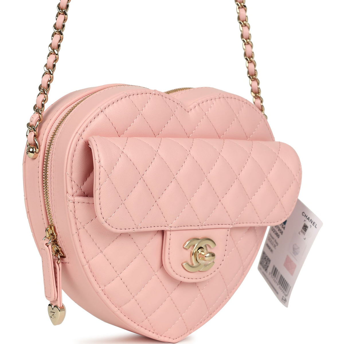 Chanel CC In Love Large Heart Bag with Chain Light Pink Lambskin Light Gold Hardware