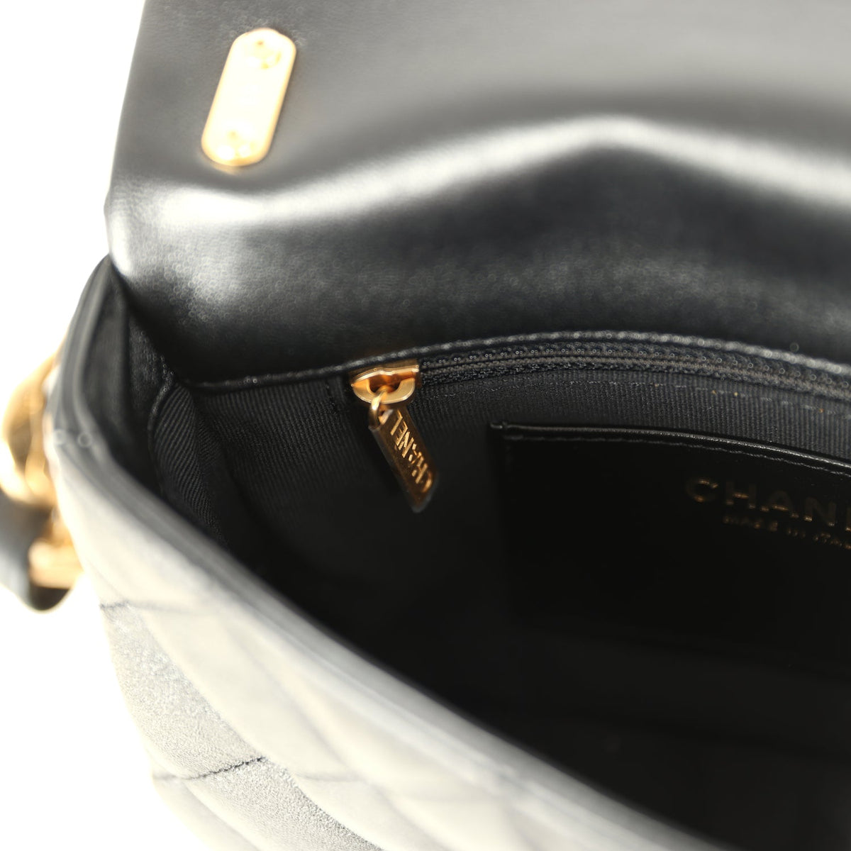 Chanel Small Funky Town Flap Bag Black Shiny Lambskin Aged Gold Hardware