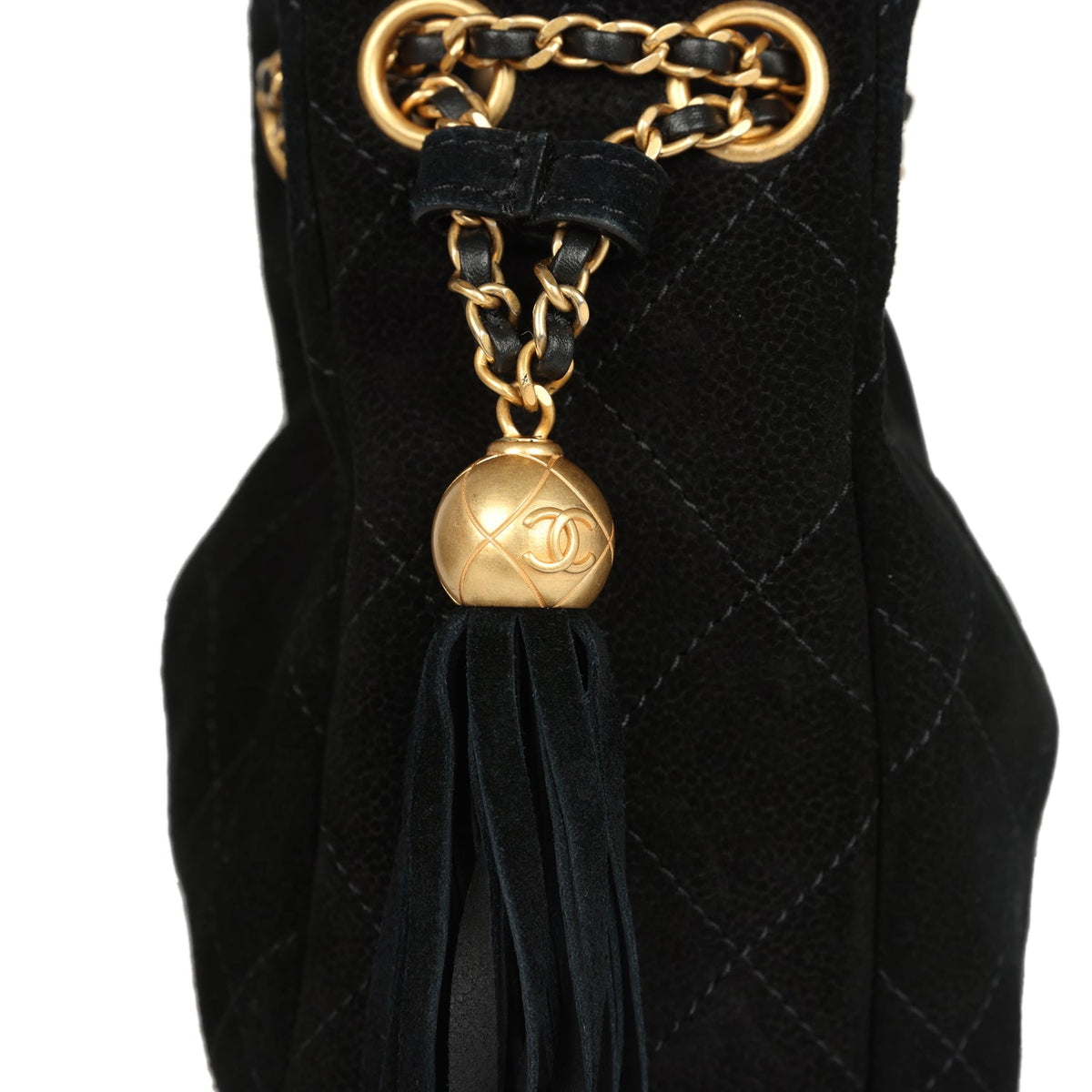 Chanel Large Drawstring Bucket Bag Black Suede Gold Hardware