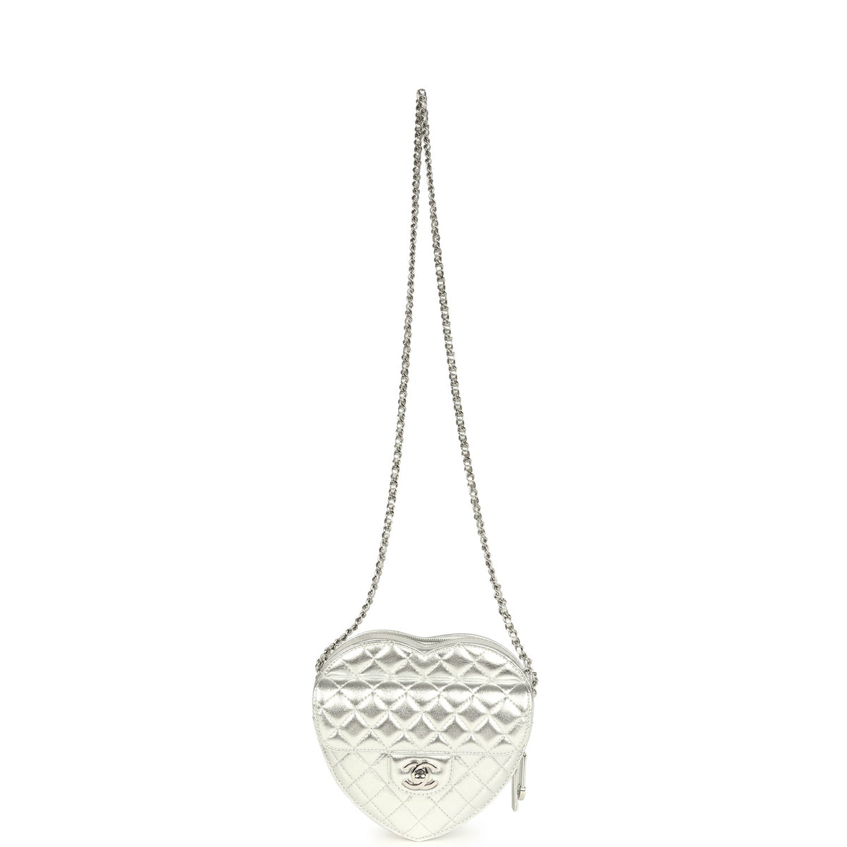 Chanel CC In Love Large Heart Bag with Chain Silver Metallic Lambskin Silver Hardware