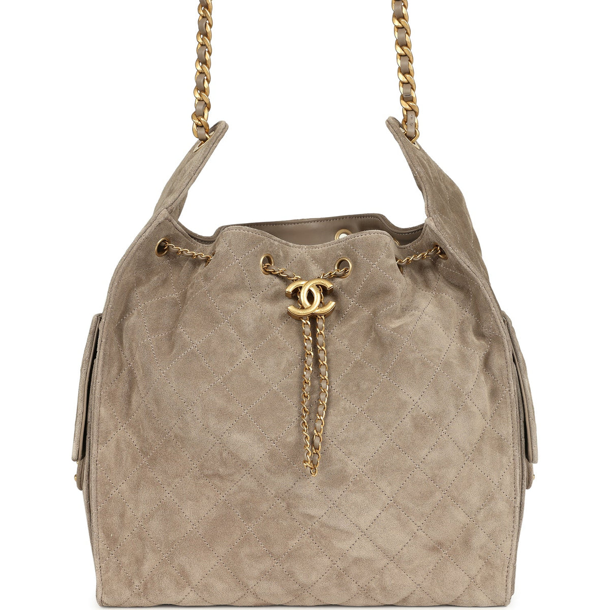 Chanel Medium 25 Hobo Bag Dark Grey Suede Antique Gold Hardware