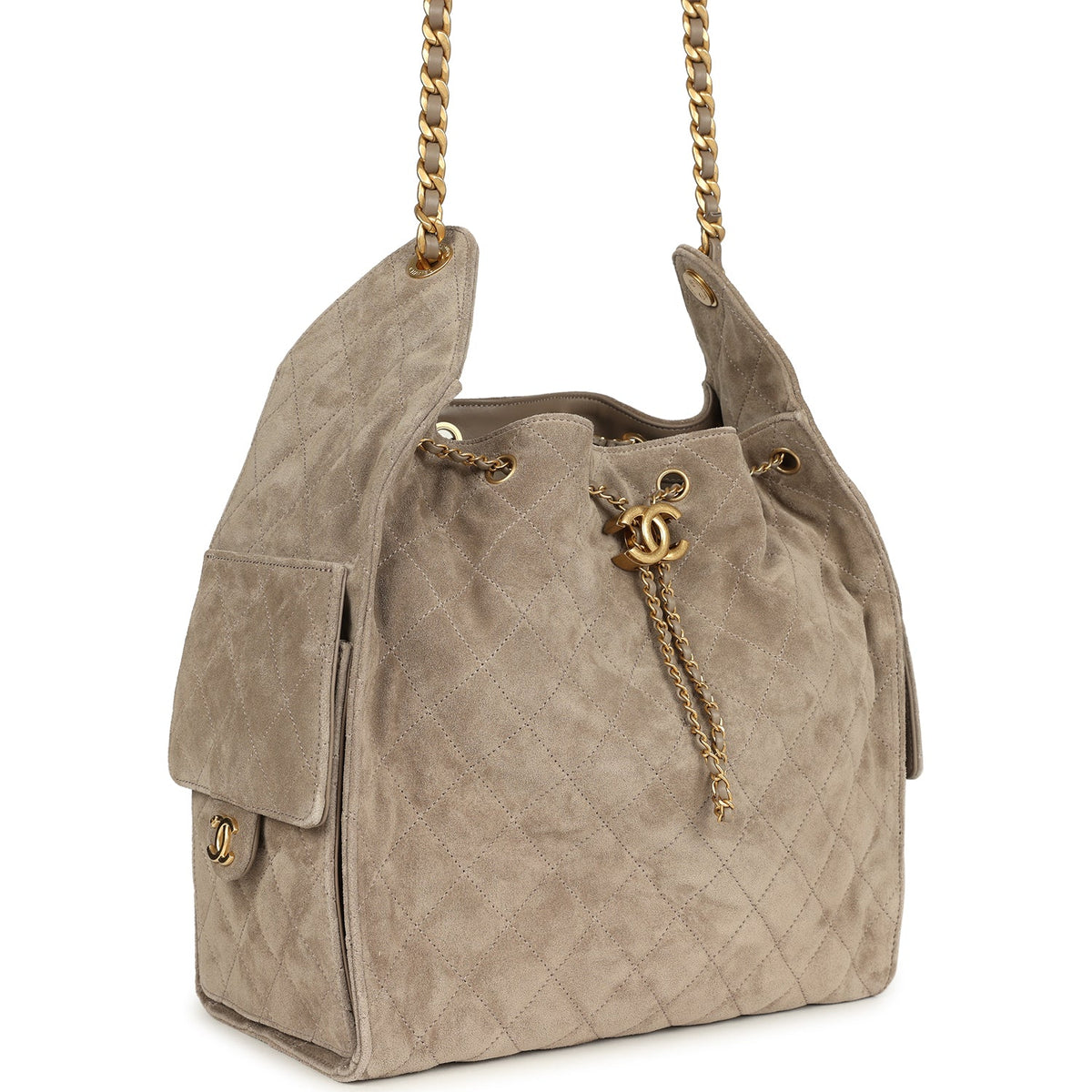 Chanel Medium 25 Hobo Bag Dark Grey Suede Antique Gold Hardware