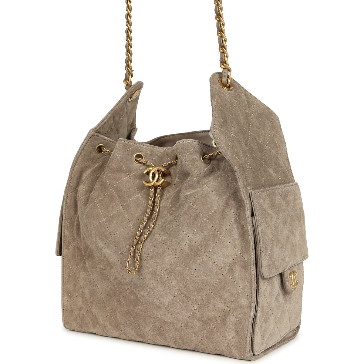 Chanel Medium 25 Hobo Bag Dark Grey Suede Antique Gold Hardware