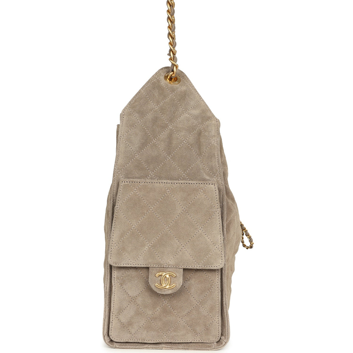 Chanel Medium 25 Hobo Bag Dark Grey Suede Antique Gold Hardware