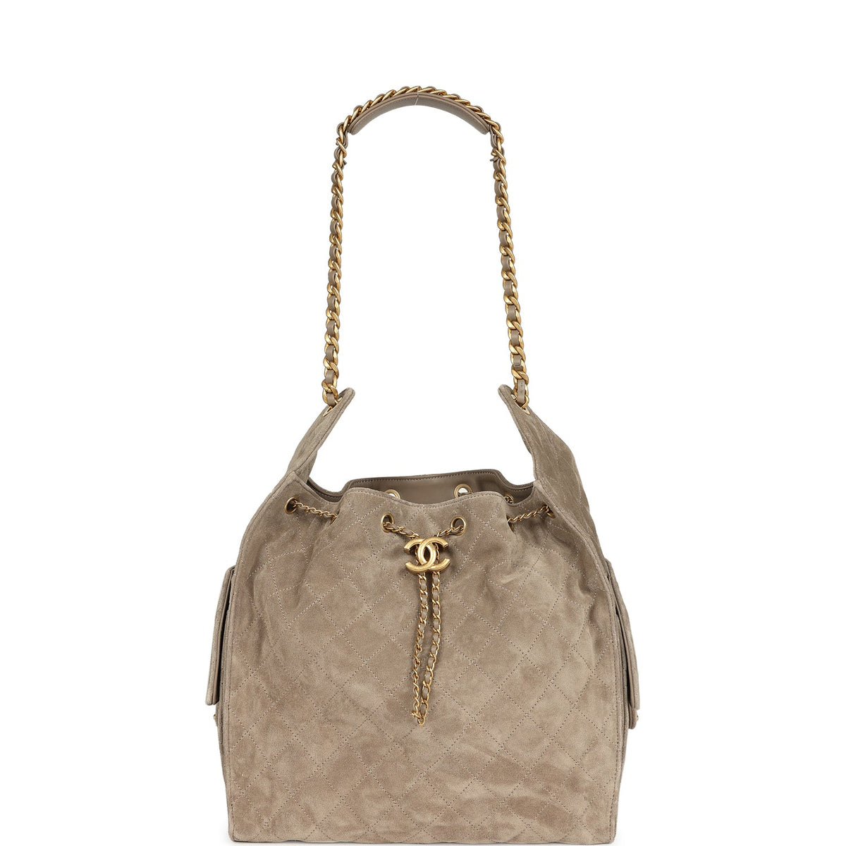 Chanel Medium 25 Hobo Bag Dark Grey Suede Antique Gold Hardware