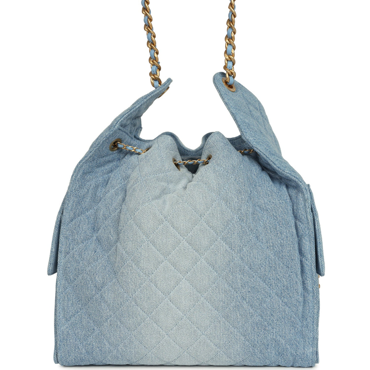 Chanel Medium 25 Hobo Bag Light Blue Washed Denim Antique Gold Hardware