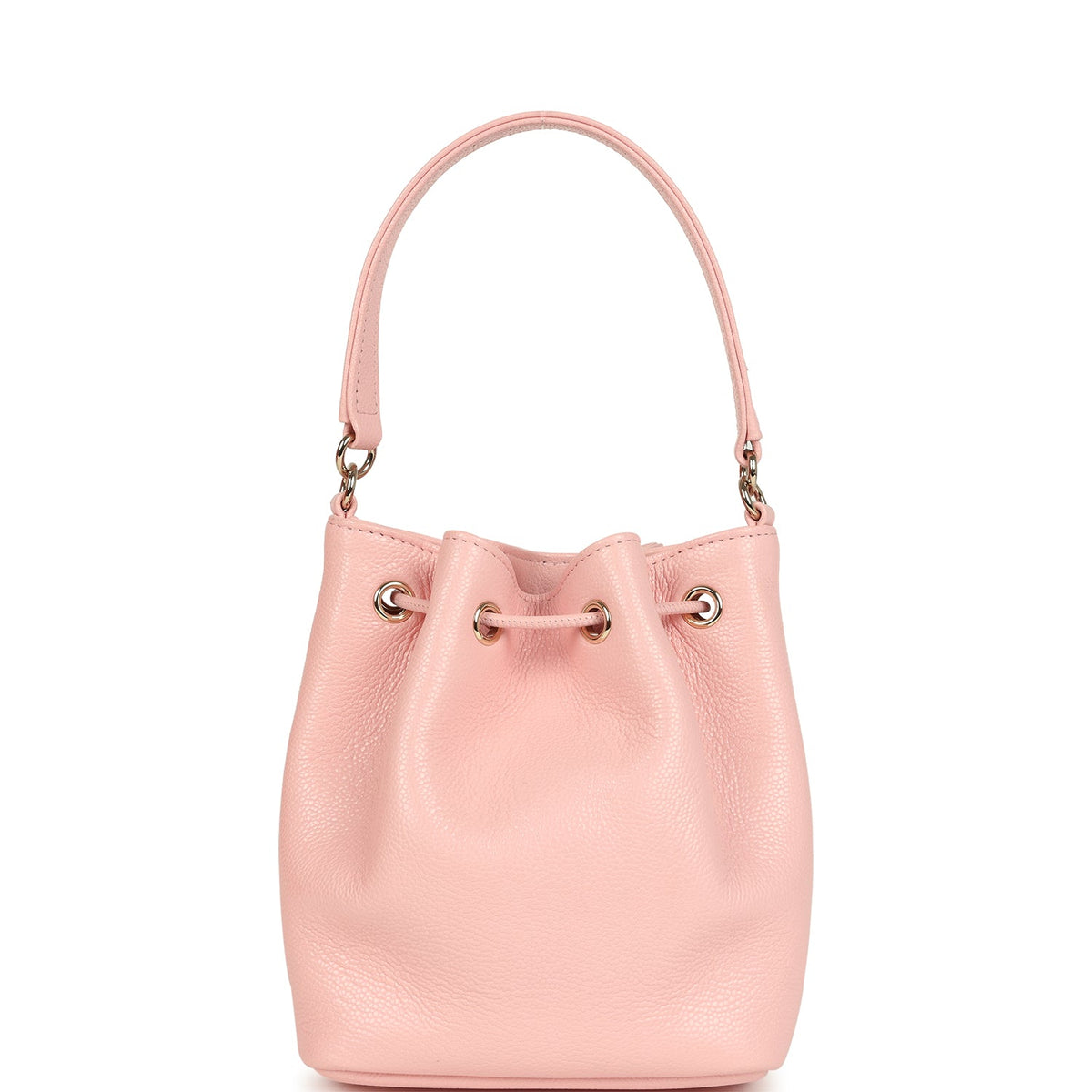 Chanel Mini Top Handle Bucket Bag with Chain Pink Shiny Caviar Light Gold Hardware