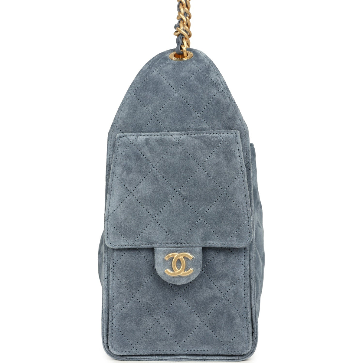 Chanel Small 25 Hobo Bag Blue Suede Antique Gold Hardware