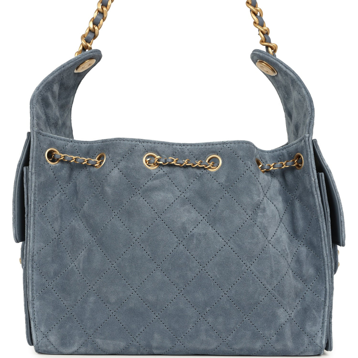 Chanel Small 25 Hobo Bag Blue Suede Antique Gold Hardware