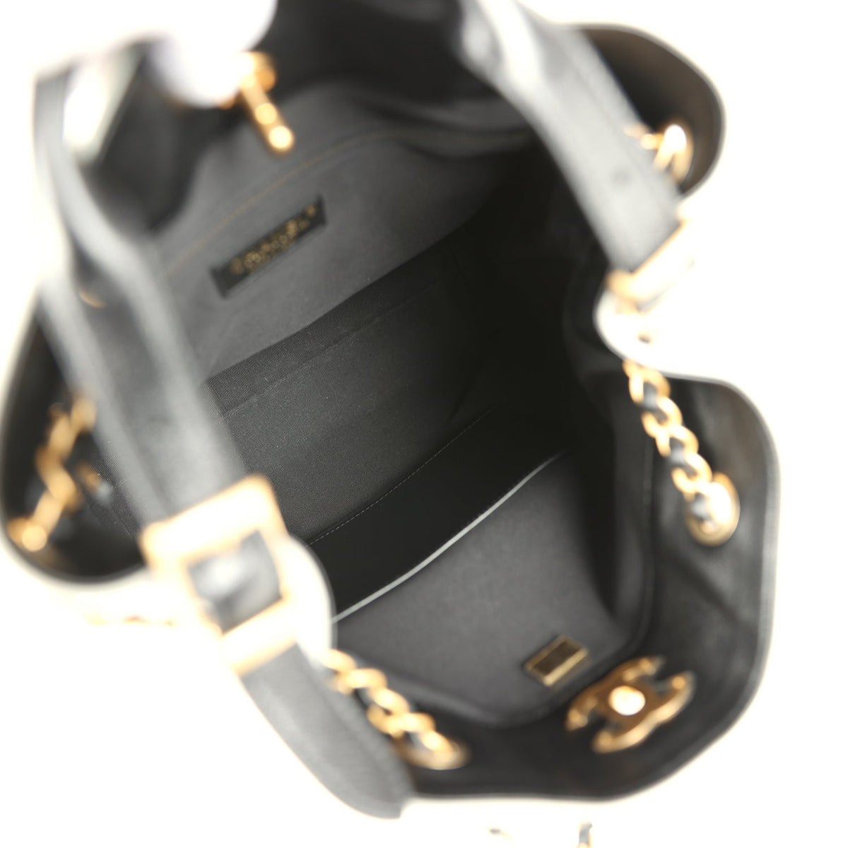 Chanel Coco Shopping Bag Dark Grey Suede and Black Shiny Lambskin Brushed Gold Hardware