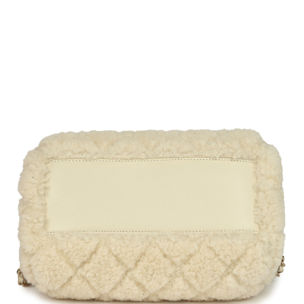 Chanel Mini Timeless Classic Barrel Bag with Chain Beige Shearling Light Gold Hardware