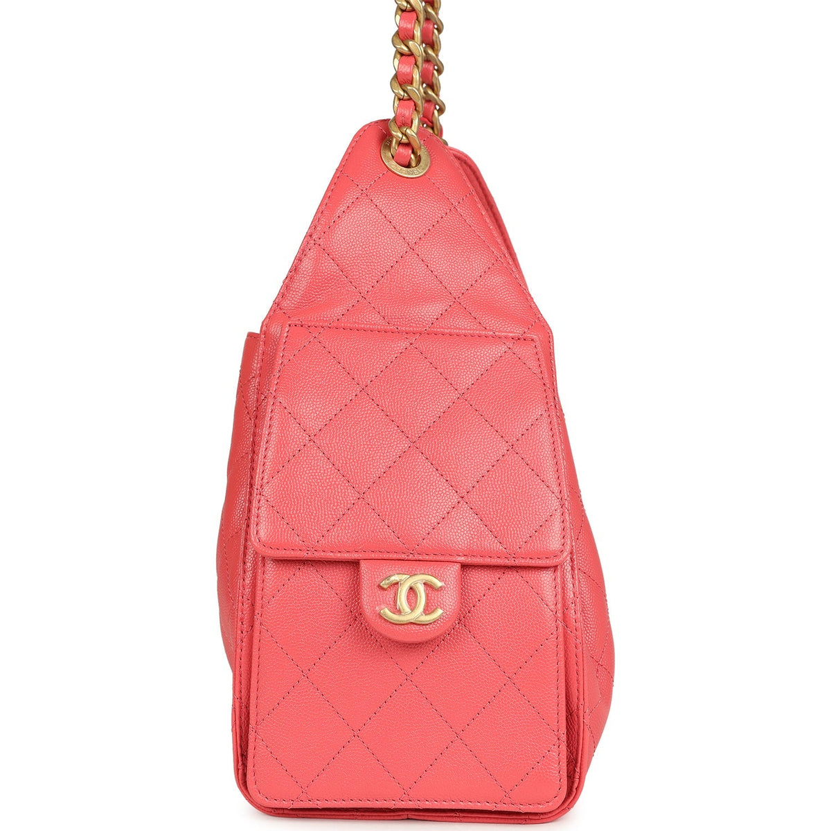 Chanel Small 25 Hobo Bag Coral Pink Caviar Antique Gold Hardware
