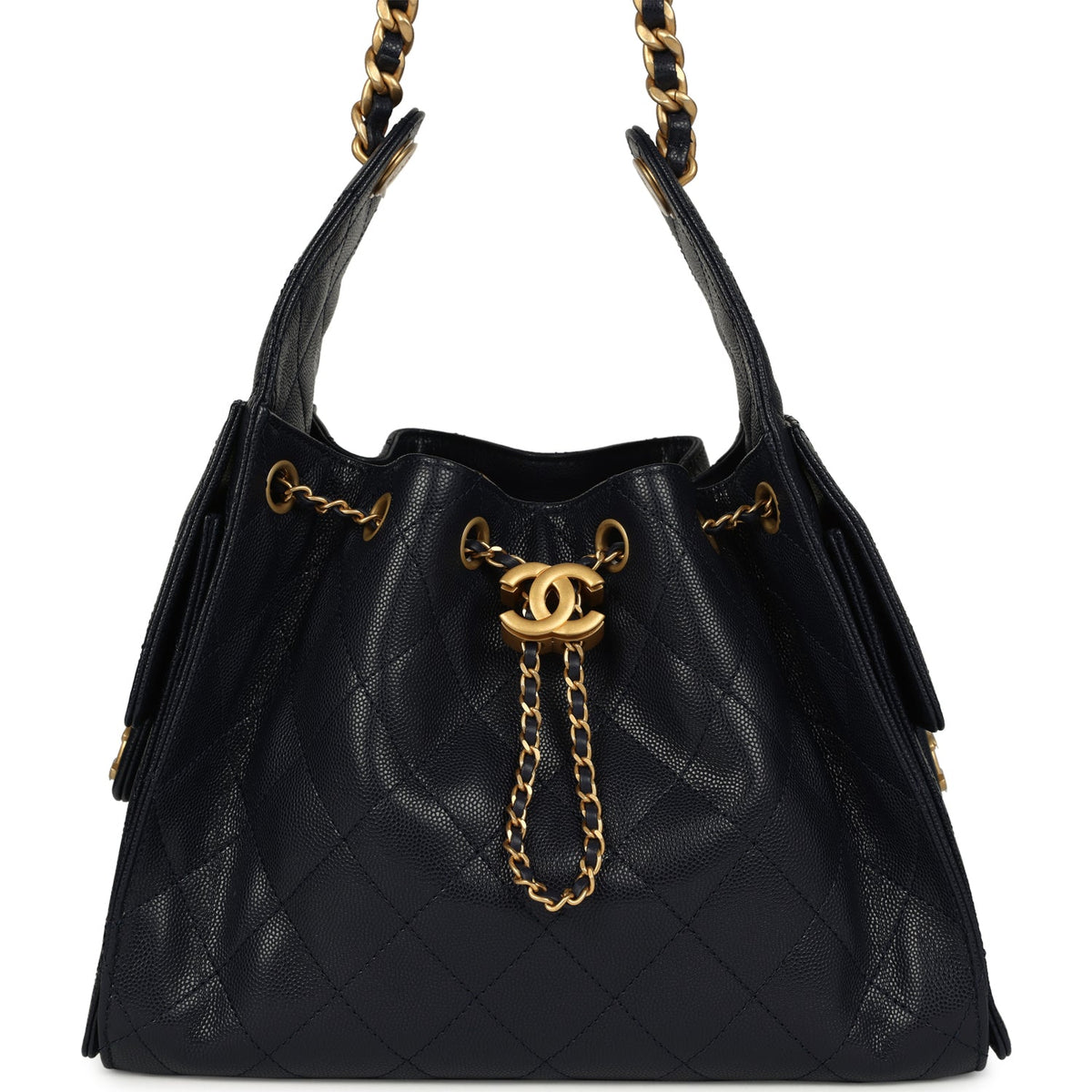 Chanel Small 25 Hobo Bag Dark Navy Caviar Antique Gold Hardware