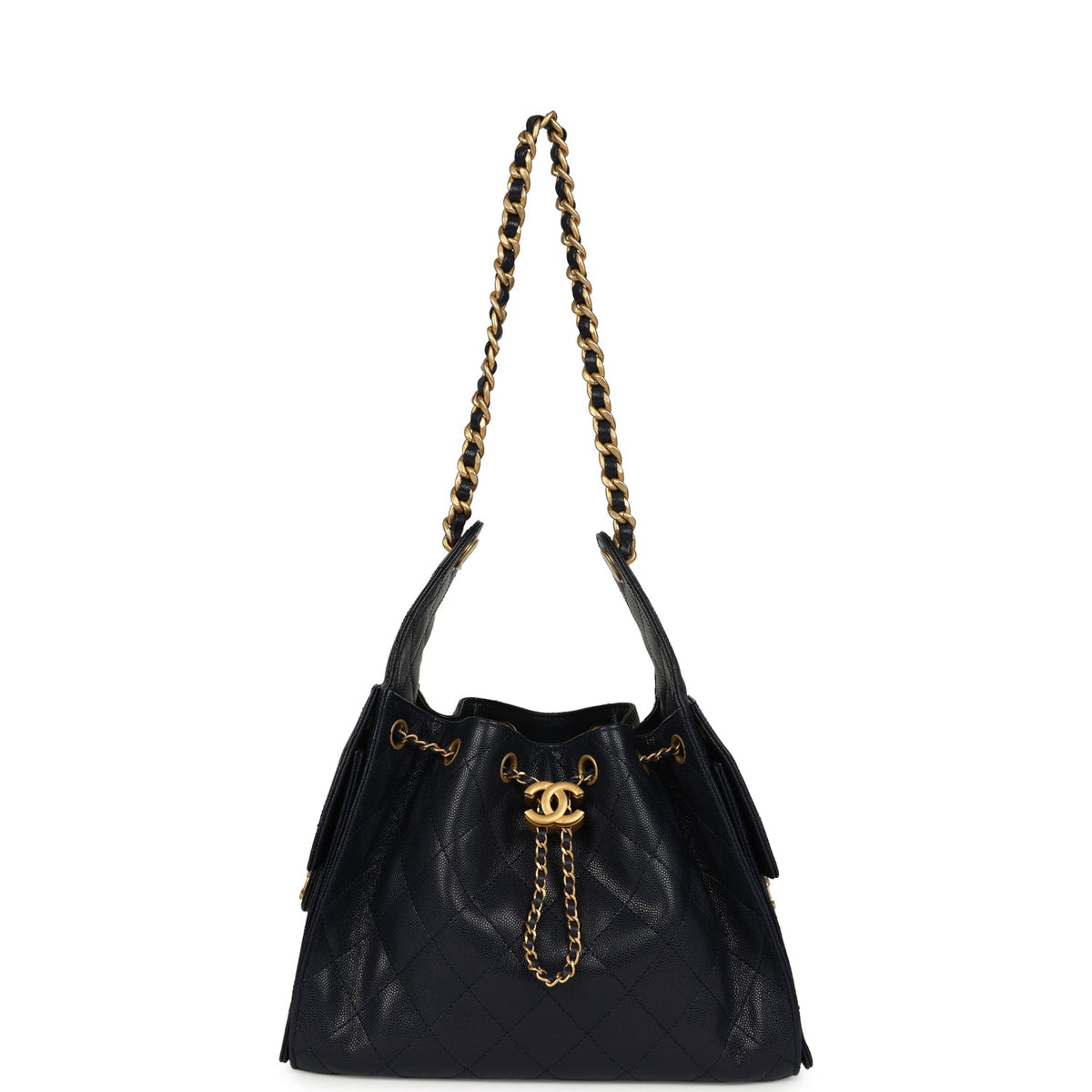 Chanel Small 25 Hobo Bag Dark Navy Caviar Antique Gold Hardware