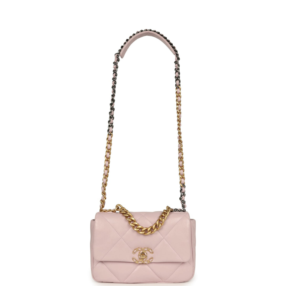 Chanel Medium 19 Flap Bag Light Pink Shiny Lambskin Mixed Metal Hardware