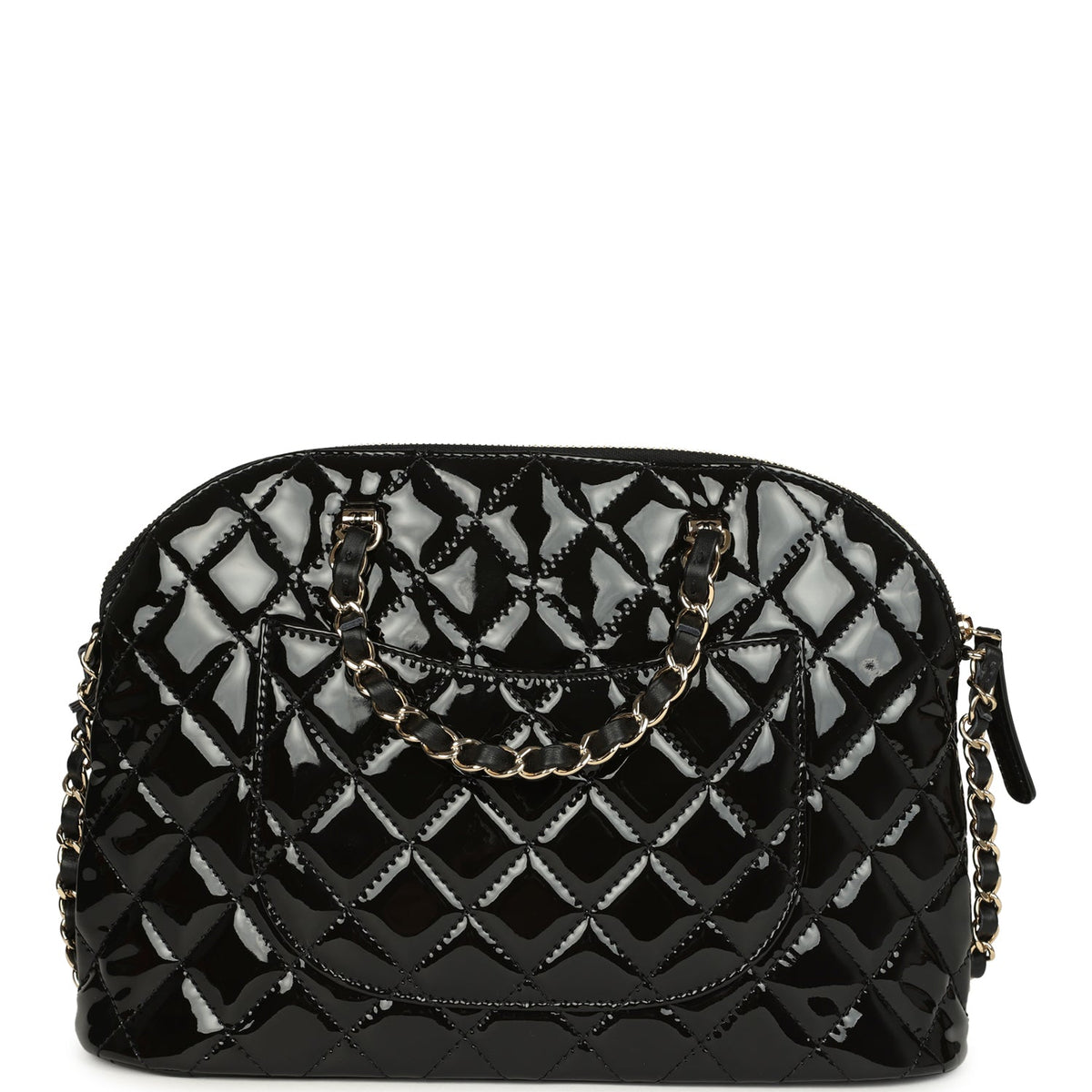 Chanel Top Handle Shopping Bag Black Patent Leather Gold Hardware